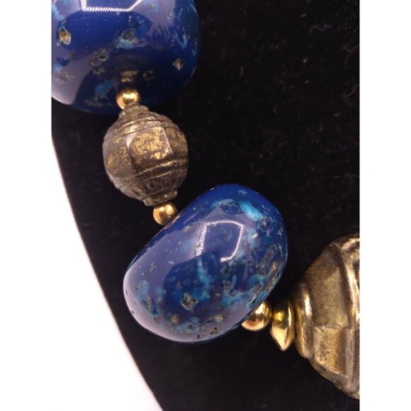 Dotty Smith Vintage Statement 8.5" Necklace Faux Speckled Blue Stones READ - Picture 12 of 16